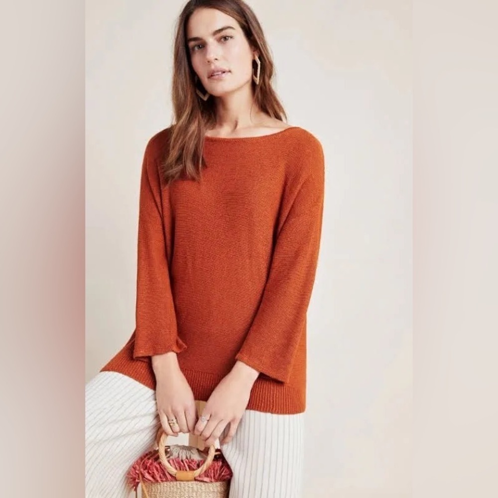 Anthropologie Sweater Womens Size S Mayfield Knit linen blend Orange